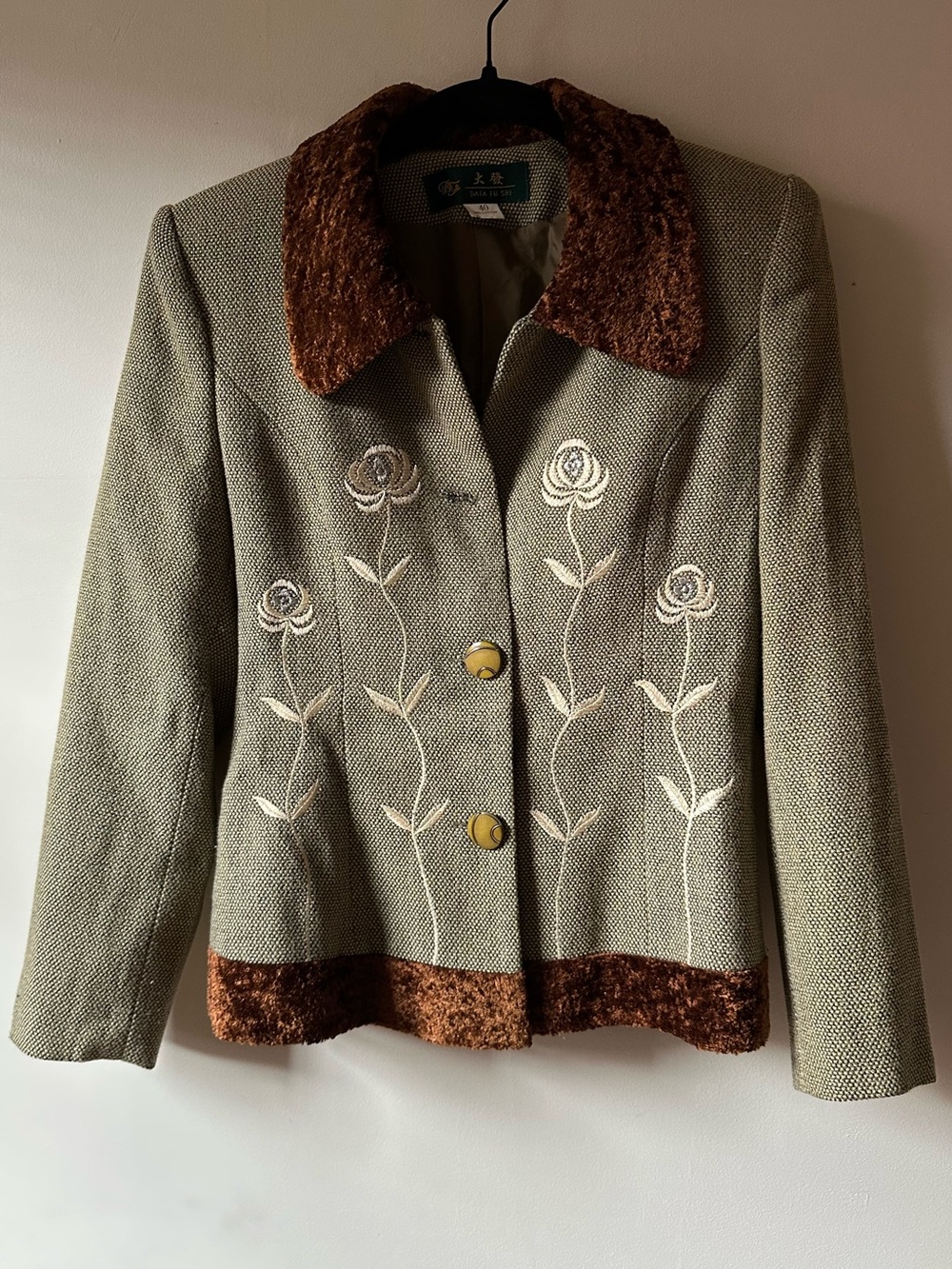 Vintage Floral Embroidered Cotton Jacket